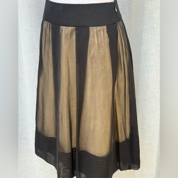 TeenFlo Canada black sheer tan pleated silk organza knee length skirt - Picture 7 of 11